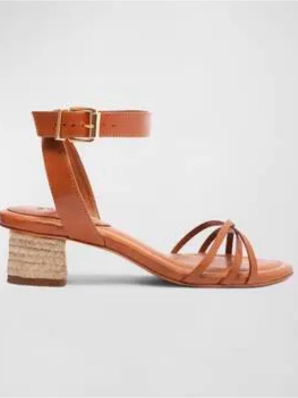 SCHUTZ Cognac Strappy Block Heel Sandal with Ankle Buckle